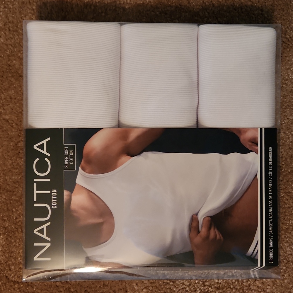 Nautica Men's Large Cotton 3 Ribbed Tanks